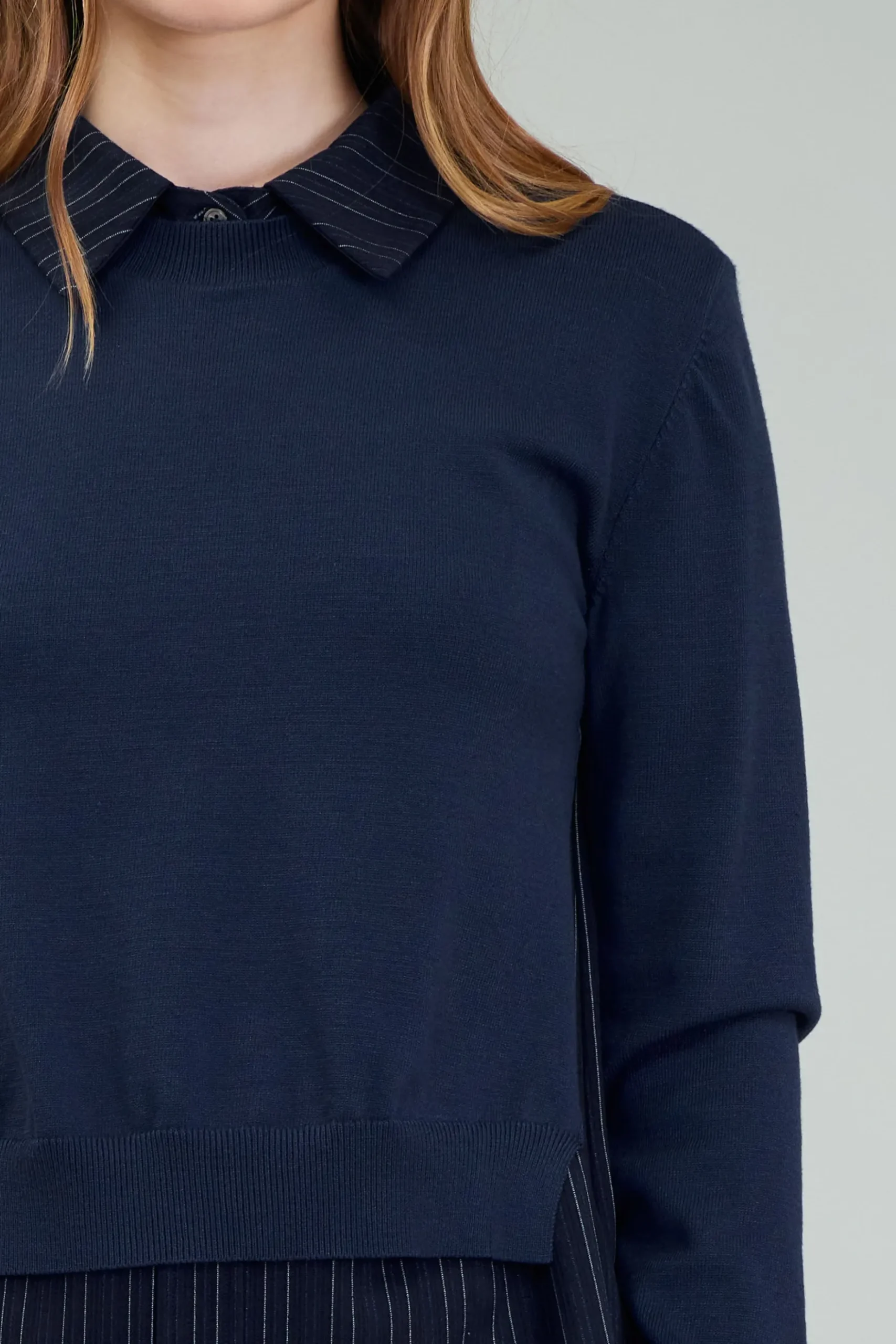 Current Air Corduroy Knit & Woven Top NAVY Hot