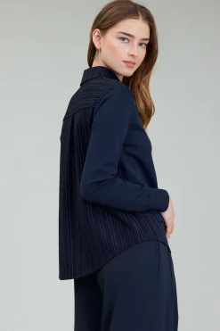Current Air Corduroy Knit & Woven Top NAVY Hot
