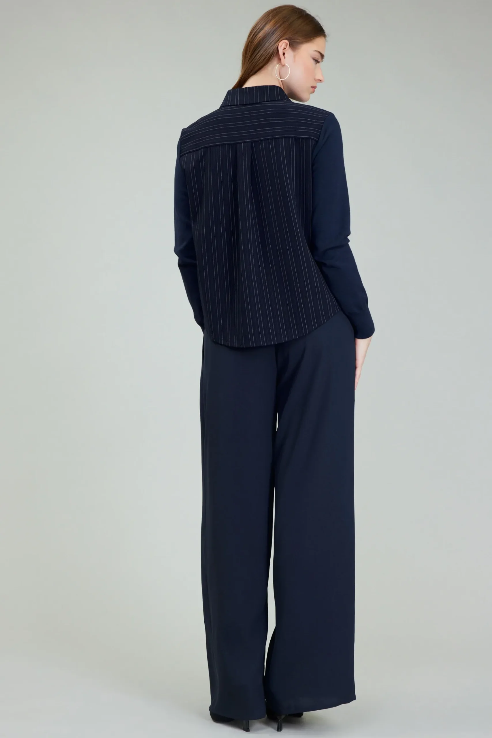 Current Air Corduroy Knit & Woven Top NAVY Hot