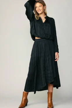 Current Air Crinkle Plisse Midi Skirt BLACK Outlet