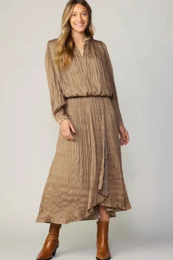 Current Air Crinkle Plisse Midi Skirt LATTE New