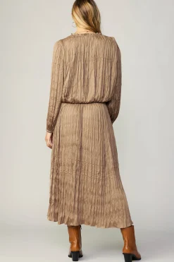 Current Air Crinkle Plisse Midi Skirt LATTE New