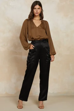 Current Air Crinkle Texture Blouse BROWN Fashion