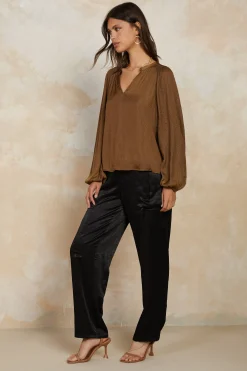 Current Air Crinkle Texture Blouse BROWN Fashion