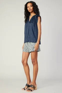 Current Air Crinkled Flutter Sleeve Top SLATENAVY Best
