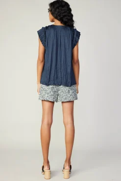 Current Air Crinkled Flutter Sleeve Top SLATENAVY Best