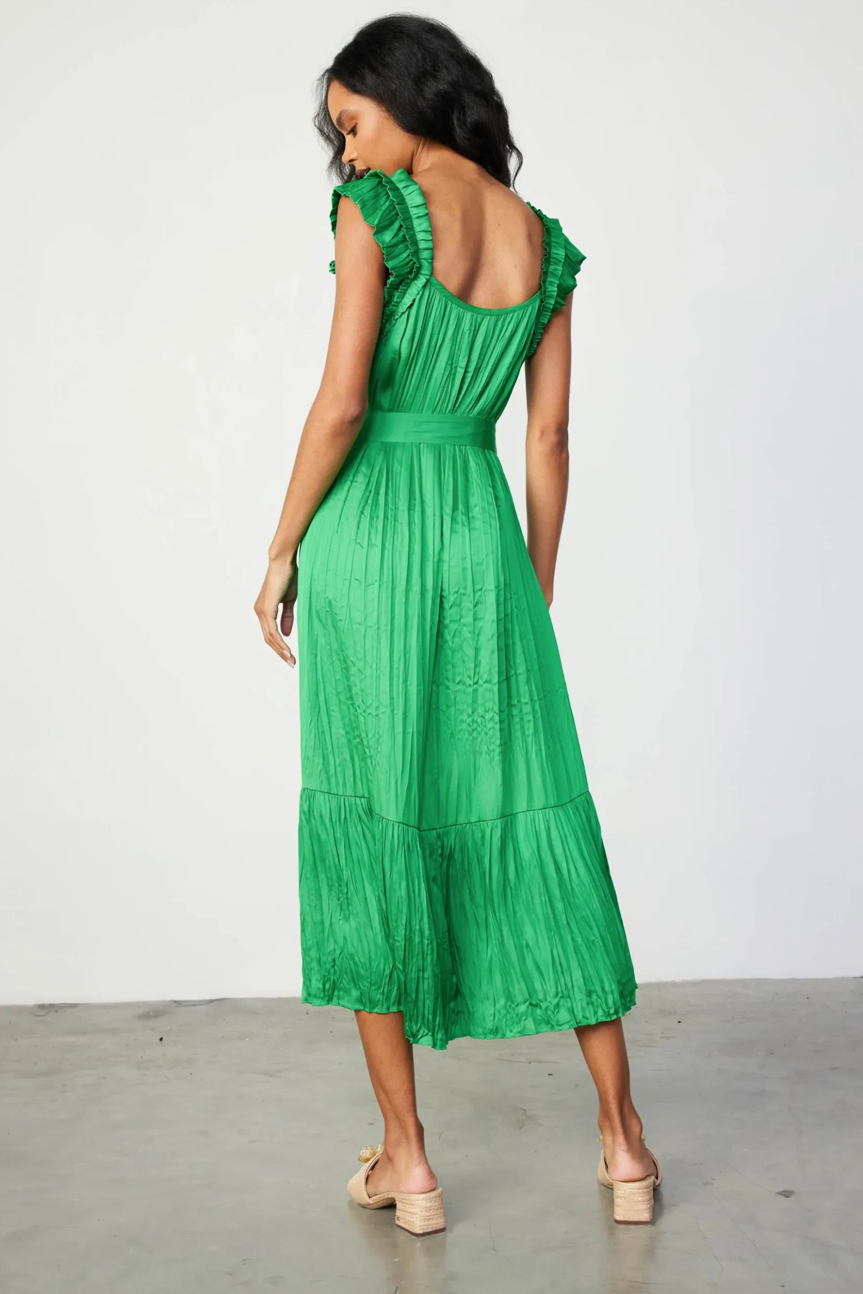 Current Air Crinkled Ruffled Shoulder Midi Dress DEEPSPRINGGREEN Outlet
