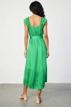 Current Air Crinkled Ruffled Shoulder Midi Dress DEEPSPRINGGREEN Outlet