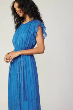 Current Air Crinkled Texture Flutter Dress AZUREBLUE Online
