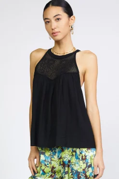 Current Air Crotchet Yoke Top BLACK Fashion