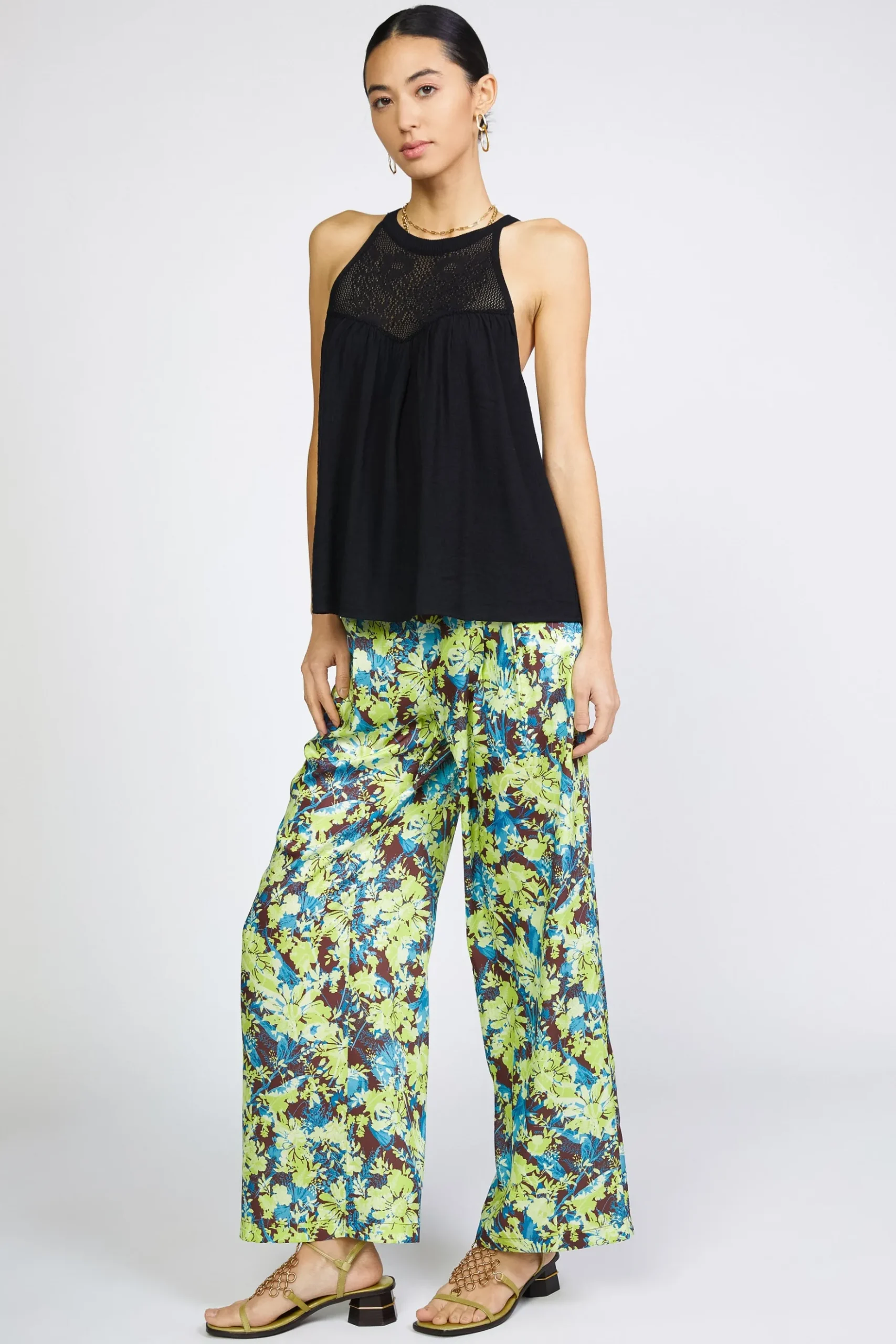 Current Air Crotchet Yoke Top BLACK Fashion
