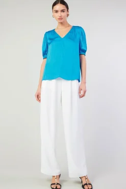 Current Air Cuffed Pleated Yoke top BLUE Discount