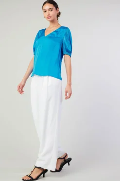 Current Air Cuffed Pleated Yoke top BLUE Discount