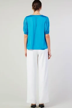 Current Air Cuffed Pleated Yoke top BLUE Discount