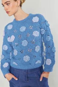Current Air 3D Floral Crochet Sweater BLUEMLT Online