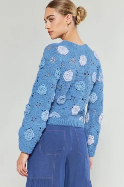 Current Air 3D Floral Crochet Sweater BLUEMLT Online
