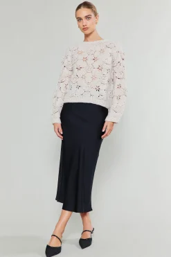 Current Air 3D Floral Crochet Sweater IVORY Outlet