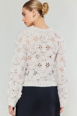 Current Air 3D Floral Crochet Sweater IVORY Outlet