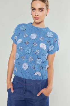 Current Air 3D Floral Crochet Top BLUEMLT Outlet