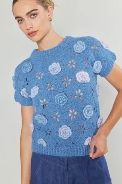 Current Air 3D Floral Crochet Top BLUEMLT Outlet