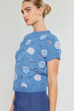 Current Air 3D Floral Crochet Top BLUEMLT Outlet