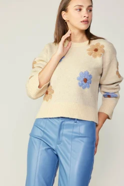 Current Air Daisy Embroidered Sweater CREAM Hot