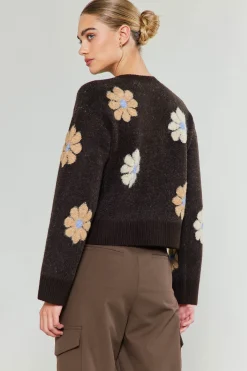 Current Air Daisy Embroidered Sweater BROWN Hot