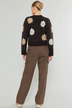 Current Air Daisy Embroidered Sweater BROWN Hot