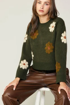 Current Air Daisy Embroidered Sweater KHAKI Discount
