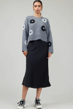 Current Air Daisy Embroidered Sweater MELANGEGREY Discount