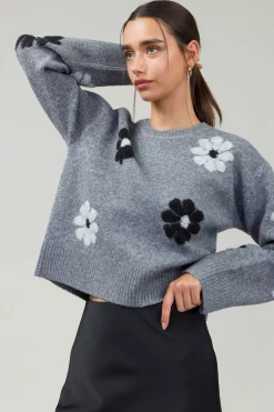 Current Air Daisy Embroidered Sweater MELANGEGREY Discount