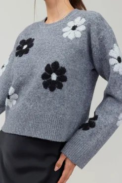 Current Air Daisy Embroidered Sweater MELANGEGREY Discount