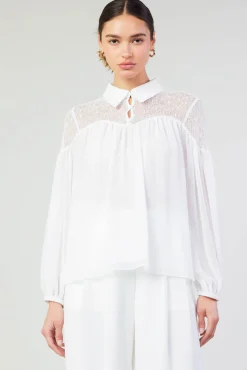 Current Air Elyse Lace Yoke Blouse WHITE Fashion