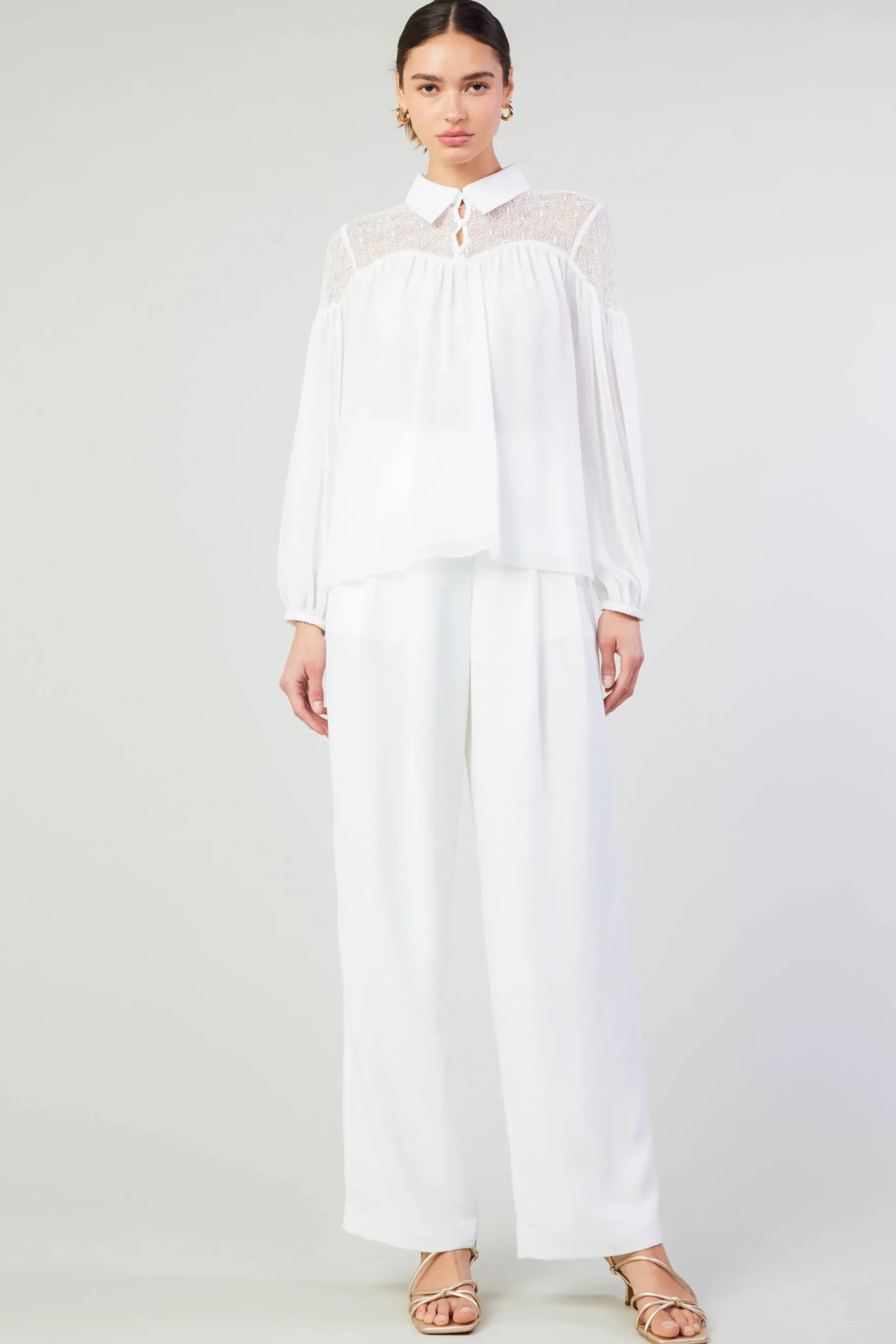 Current Air Elyse Lace Yoke Blouse WHITE Fashion