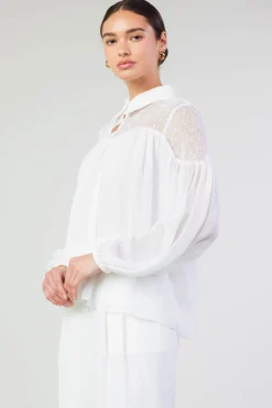 Current Air Elyse Lace Yoke Blouse WHITE Fashion