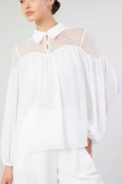 Current Air Elyse Lace Yoke Blouse WHITE Fashion