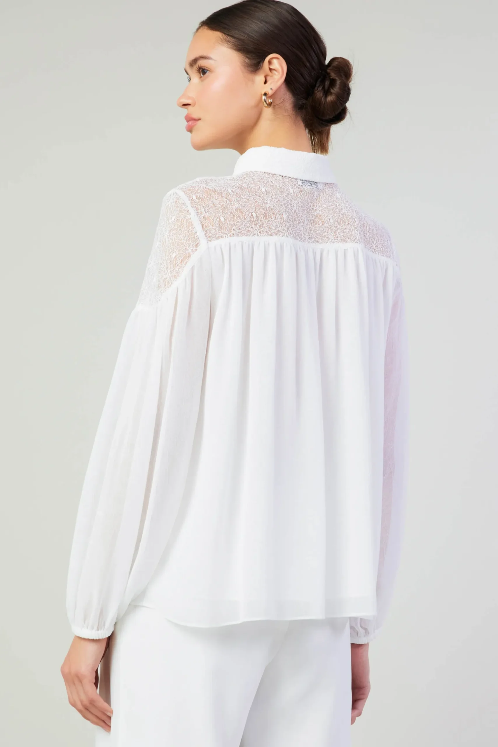 Current Air Elyse Lace Yoke Blouse WHITE Fashion