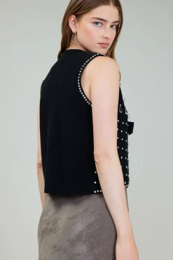 Current Air Embellished Cardigan Vest BLACK Outlet