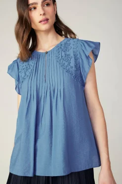 Current Air Embroidered Cap Sleeve Top DENIMBLUE Discount