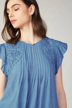 Current Air Embroidered Cap Sleeve Top DENIMBLUE Discount