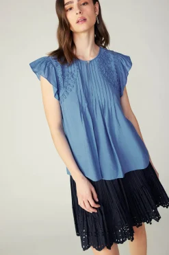 Current Air Embroidered Cap Sleeve Top DENIMBLUE Discount