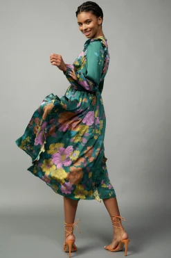 Current Air Emmaline Botanical Midi Dress GREENFLORAL Discount
