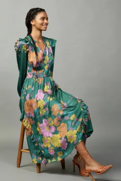 Current Air Emmaline Botanical Midi Dress GREENFLORAL Discount