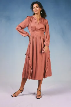 Current Air Emmaline Ruffled Midi Dress CARAMEL Best