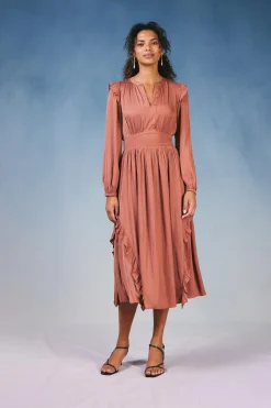 Current Air Emmaline Ruffled Midi Dress CARAMEL Best