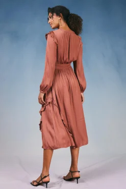 Current Air Emmaline Ruffled Midi Dress CARAMEL Best