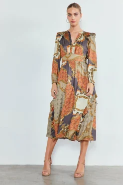 Current Air Emmaline Ruffled Midi Dress BROWNMLT Fashion