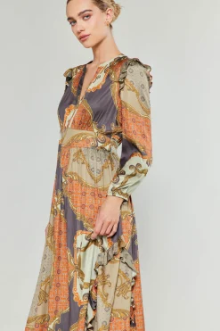 Current Air Emmaline Ruffled Midi Dress BROWNMLT Fashion