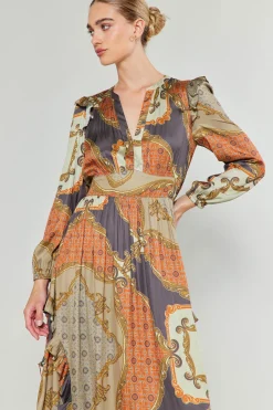 Current Air Emmaline Ruffled Midi Dress BROWNMLT Fashion