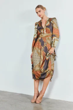 Current Air Emmaline Ruffled Midi Dress BROWNMLT Fashion